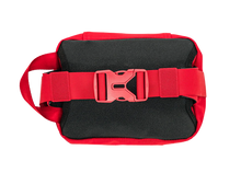 Load image into Gallery viewer, Black bag with red strap and buckle on a white background
